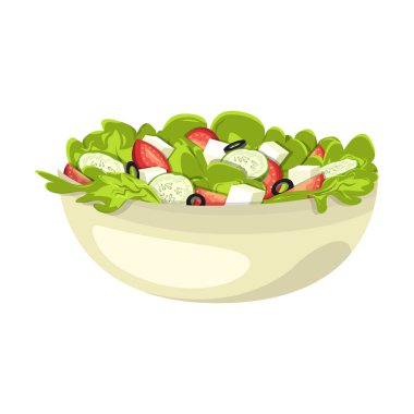 Domates, marul ve zeytinli Yunan sebze salatası.