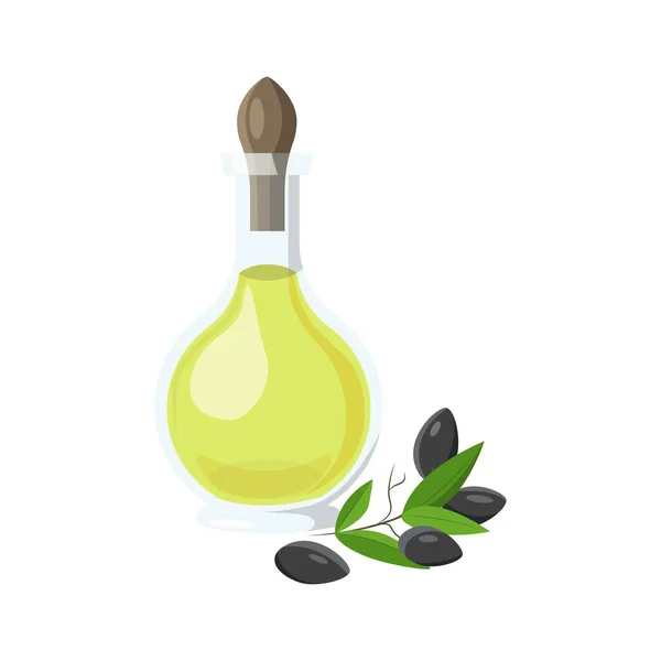 Olivenöl Schwarze Oliven Illustration Von Lebensmitteln Cartoon Stil — Stockfoto