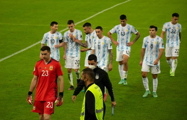 Brazil Argentine Playing Football Final America 2021 — стокове фото
