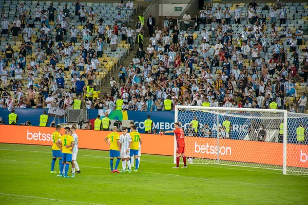 Brazil Argentine Playing Football Final America 2021 — стокове фото