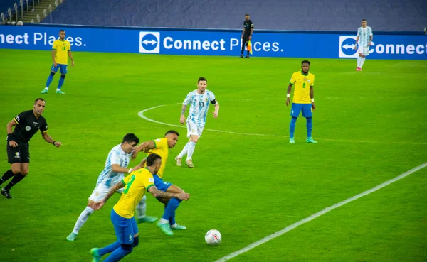 Brazil Argentine Playing Football Final America 2021 — стокове фото