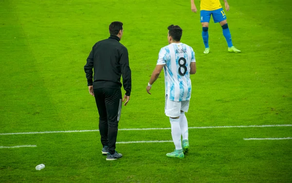 Brasil Argentina Jugando Fútbol Final América 2021 — Foto de Stock