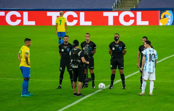 Brazil Argentine Playing Football Final America 2021 — стокове фото