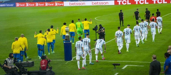 Brasil Argentina Jogando Futebol América Final 2021 Imagens Royalty-Free
