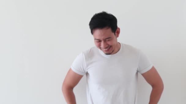 Asian Man Happy Laugh Empty Content Advertisement — ストック動画