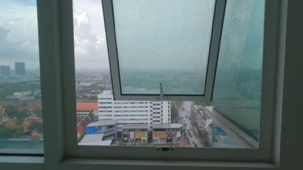 Footage Raining Sky View Apartment Windows Thailand — Video