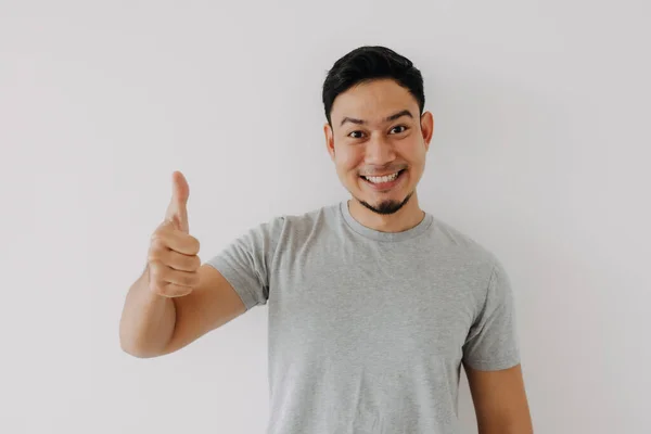 Счастливый Азиатский Человек Показывает Большой Палец Вверх Хороший Знак Руки — стоковое фото
