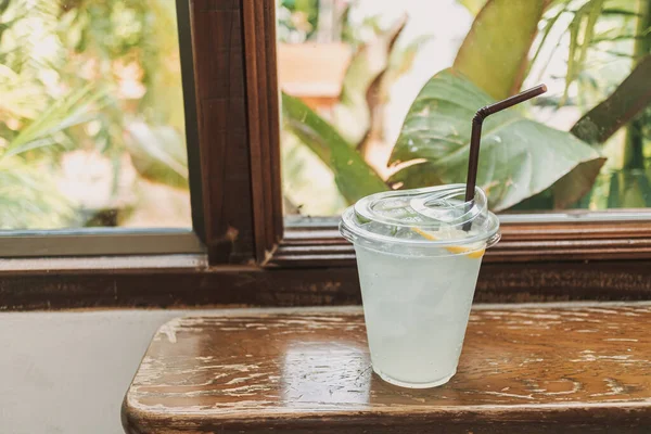 Plastic Cup Fresh Lemon Soda Drink Cafe — Foto Stock