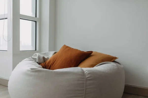 Brown Pillows Beanbag Sofa White Room Next Window — Stock Photo, Image