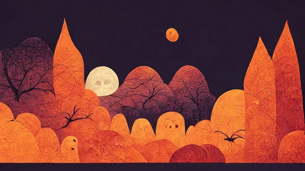 Halloween season festival haunted house ghosts background. Digital painting.