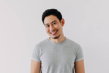 Warm smile face of kind asian man isolated white background. Happiness concept.