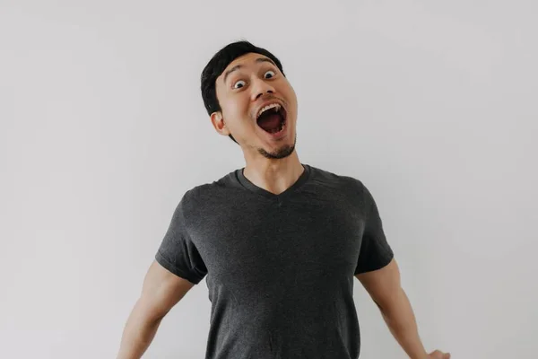 Funny Surprised Shocked Asian Man Face Promotion Isolated Background — Stockfoto