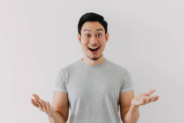 Surprised Shocked Face Asian Man Isolated White Background Advertisement — Stock Photo, Image