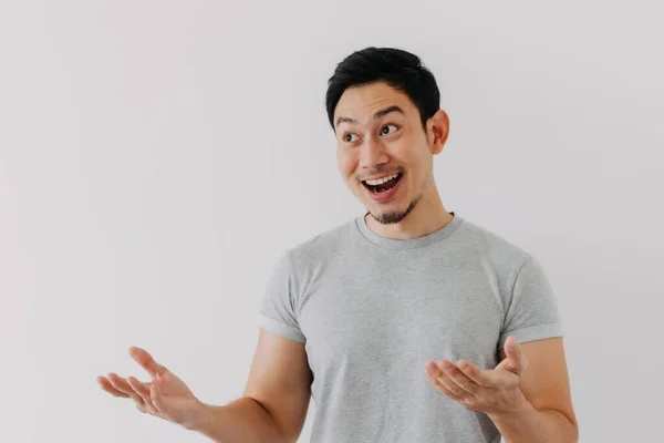 Surprised Shocked Face Asian Man Isolated White Background Advertisement — Stock Photo, Image