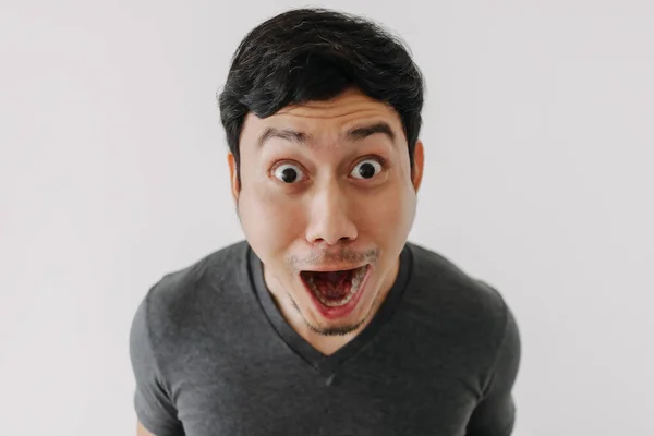 Funny Surprised Shocked Asian Man Face Promotion Isolated Background — Stock Photo, Image