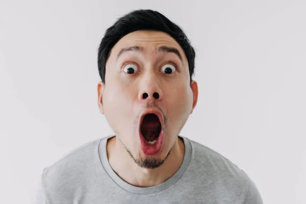 Funny Shocked Surprised Closeup Asian Face Man Isolated White Background — Stock Fotó