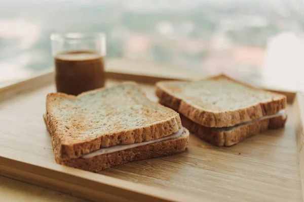 Легкий Простий Сніданок Бутербродом Чашкою Кави Еспресо — стокове фото
