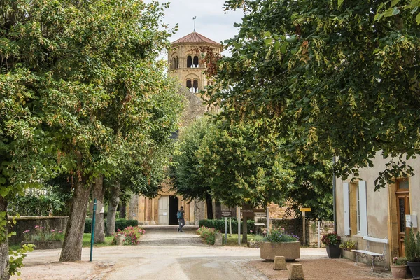 Avenida Com Limoeiros Florescentes Frente Uma Igreja Antiga Medieval Romanesca — Fotografia de Stock