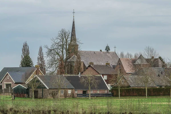 Vue Sur Église Vieux Village Olburgen Près Rivière Ijssel Hiver — Photo