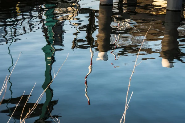 Reflections Bridge Duckdalf Fences Water River Oude Ijssel — Fotografia de Stock