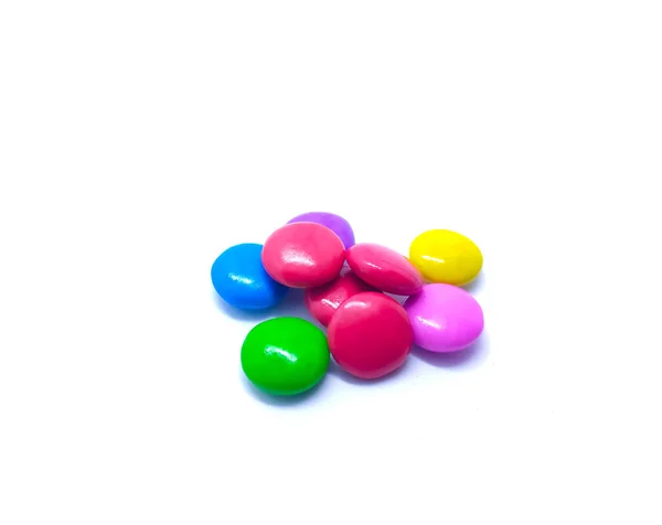 Eine Art Farbiger Kleinerer Süßigkeiten Edelsteine Mit Weißem Hintergrund — Stockfoto