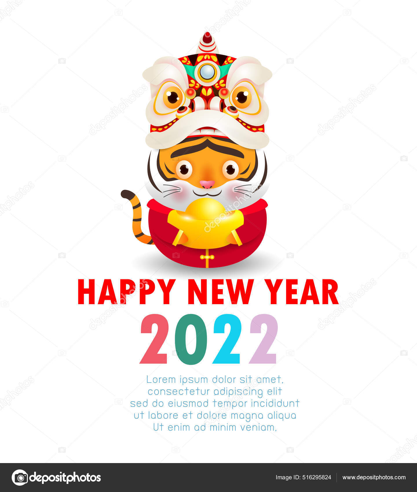 ハッピー中国の新年22グリーティングカード かわいいトラは 中国の金のインゴットを保持し 虎の干支の年 バナー パンフレット カレンダーの背景ベクトルイラスト翻訳ハッピー新年 ストックベクター C Phanuchat Gmail Com
