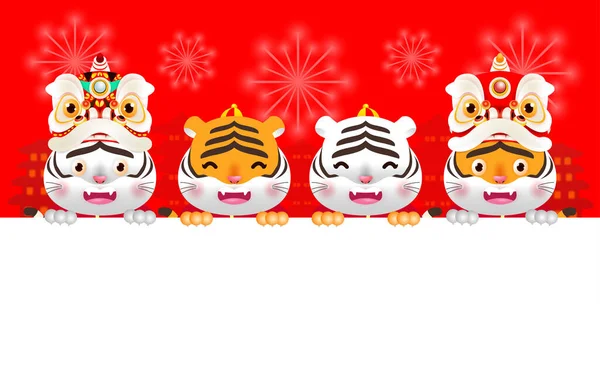 Gott Nytt Kina 2022 Tiger Zodiac Design Med Grupp Littel — Stock vektor