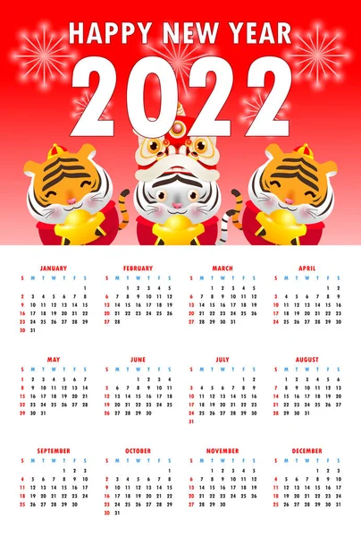 Calendario 2022 Feliz Año Nuevo Chino Feliz Año Nuevo Chino — Archivo Imágenes Vectoriales