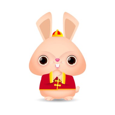 Mutlu Çin yeni yılı 2023 tebrik kartı, tavşan burcunun yılı, küçük tavşan selamlama gong xi fa cai, takvim, çizgi film izole edilmiş beyaz arka plan çizimi