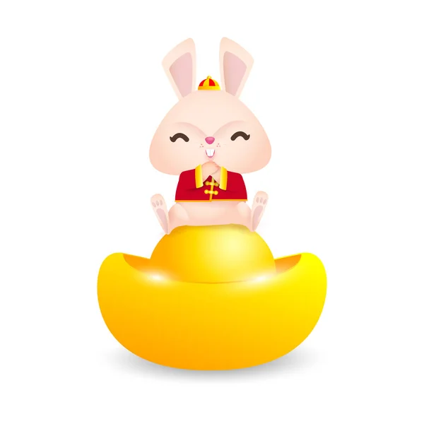 Поздравление Китайским Новым 2023 Годом Милый Кролик Китайским Золотом Слитки — стоковый вектор