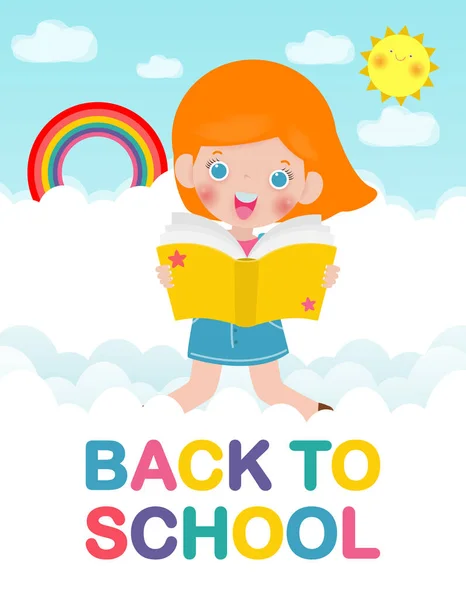 学校に戻る読書本の教育の概念 漫画の幸せな子供の背景バナー広告パンフレットのためのテンプレート あなたのテキスト 子供とフレーム孤立ベクトルイラスト — ストックベクタ
