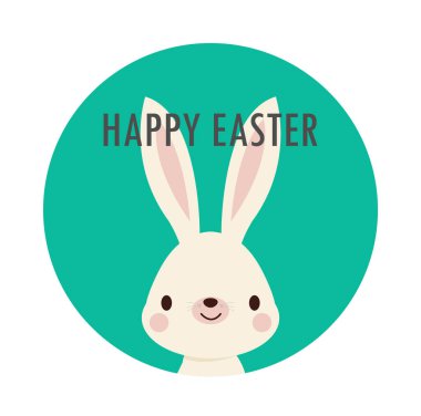 Mutlu Paskalya Günü posteri. Küçük Tavşan Tavşan çizgi filmi, içinde tebrik kartı olan. Paskalya Yumurtası Festivali arka plan afişi izole edilmiş vektör illüstrasyonunun şablonu