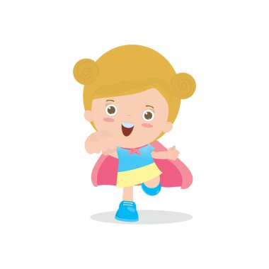 Beyaz arka planda izole edilmiş çizgi roman kostümleri giyen süper kahraman çocukların vektör çizimi