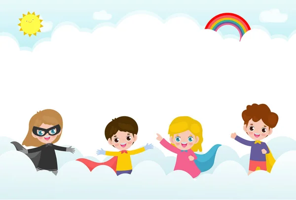 Crianças Super Heróis Parque Infantil Modelo Para Brochura Publicidade Seu —  Vetores de Stock
