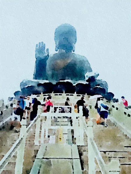 Статуя Большого Гигантского Будды Тянь Тань Будда Монастыря Линь Острове — стоковый вектор