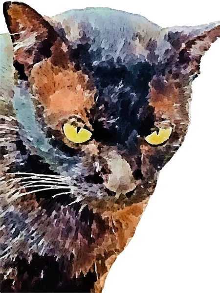 Aquarela Pintura Bonito Gato Mão Desenhado Animal Estimação Kitten Pintura — Vetor de Stock