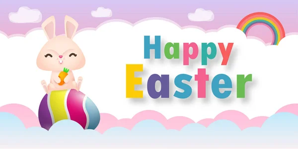 Happy Easter Eggs Poster Little Rabbit Bunny Cartoon Mit Grußkarte — Stockvektor