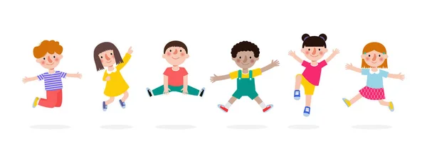 Счастливые Дети Играющие Открытым Небом Дети Прыгающие Вместе Рекламная Брошюра — стоковый вектор