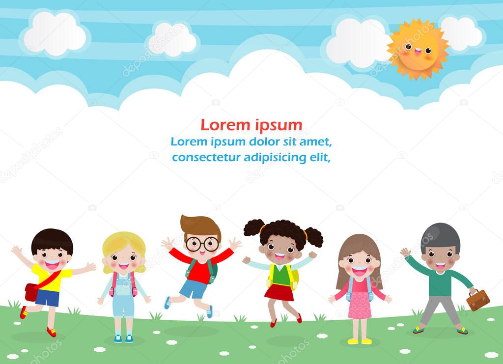 back to school,education concept, school kids,happy children go to school, Template for advertising brochure, your text, Vector Illustration