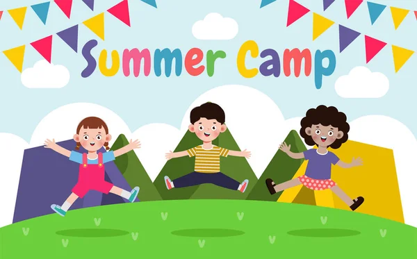 Kids Summer Camp Banner Template Background Education Advertising Brochure Poster — Stock Vector