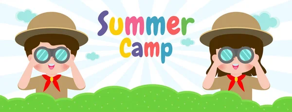 Kids Summer Camp Banner Template Background Education Advertising Brochure Poster — Stock Vector