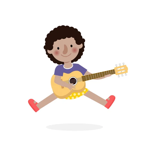 Gitar Çalan Sevimli Çocuk Gitar Çalan Mutlu Çocuklar Müzikal Performans — Stok Vektör