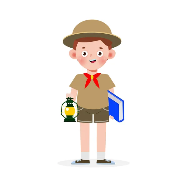 Happy Drăguț Copil Purta Băiat Scout Onoare Uniformă Copii Fată — Vector de stoc