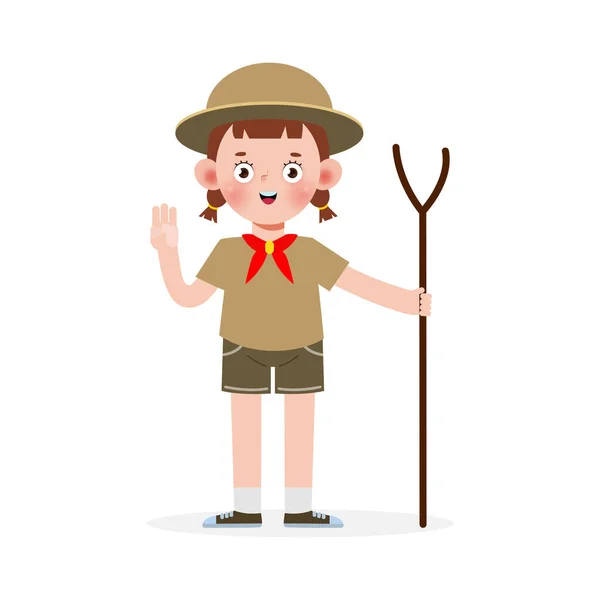 Happy Cute Little Kid Wear Boy Scout Honor Uniform Children — Stock Vector