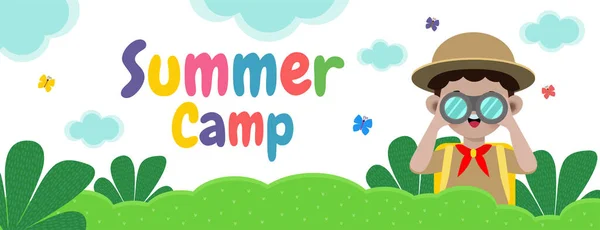 Summer Camp Kids Wear Scout Honor Uniform Banner Template Background — ストックベクタ