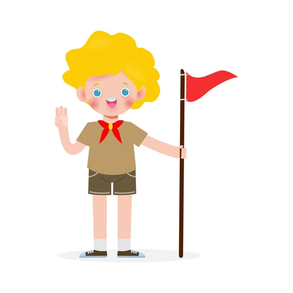 Happy Cute Little Kid Wear Scout Honor Uniform Children Girl — 스톡 벡터