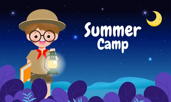 Summer Camp Kids Wear Scout Honor Uniform Banner Template Background — Stock Vector
