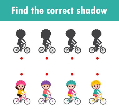 Doğru gölgeyi bul. Çocuklar için eğitici oyun, çocuklar için Gölge Eşleştirme Oyunu, çocuklar için görsel oyun. Noktaları birleştir, Eğitim Vektörü İllüstrasyonu.