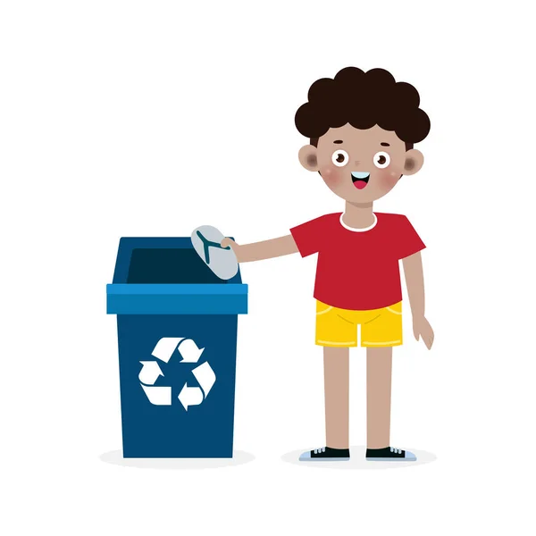 Dítě Sbírat Odpadky Pro Recyklaci Děti Třídění Koše Recyklace Smetí — Stockový vektor