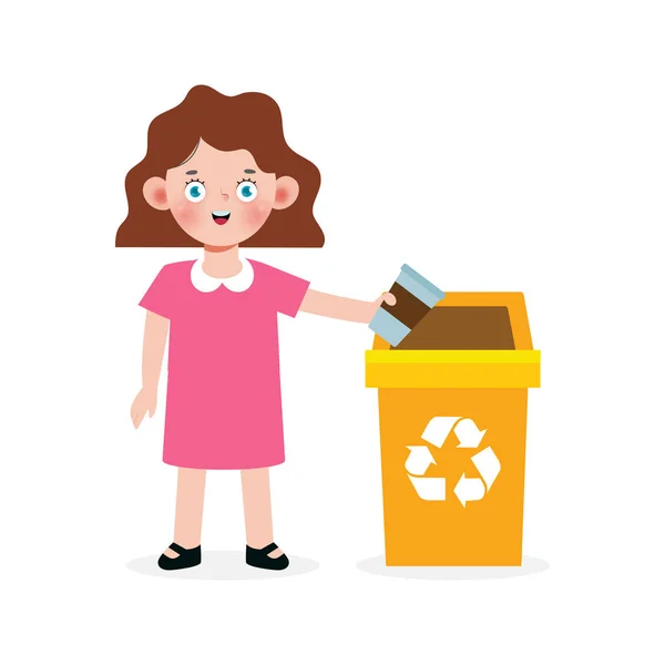 Kid Collect Rubbish Recycling Child Segregating Trash Recycling Trash World — Stock Vector